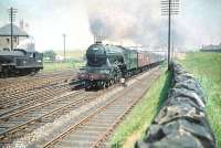 Haymarket A3 Pacific no 60057 <i>Ormonde</i> at Saughton Junction in June 1958 with the down <I>North Briton</I> passing V3 no 67608 with empty stock from Saughton carriage sidings.<br><br>[A Snapper (Courtesy Bruce McCartney) 23/06/1958]