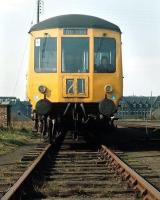 Gloucester RC&W DMU in a siding at Leith Central Diesel Depot in 1971. Your correspondent in the driving seat (and yes, I had a permit for the visit!) The Leith North destination was history even then....<br>
<br><br>[Bill Roberton Collection //1971]