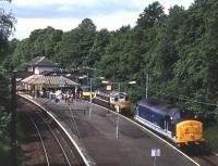 ScotRail Open Day at Maxwell Park station on Sunday 20 June 1993. On display are 37427 <I>Highland Enterprise</I>, 26001 <I>Eastfield</I>, 90017 and EMU 303048.<br>
<br><br>[David Spaven 20/06/1993]