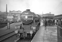 Gresley V2 no 60836 stands at Aberdeen on 5 November 1966 with the BR Scottish Region <I>'Last V2'</I> excursion special, preparing to start the return journey to Edinburgh.<br><br>[Robin Barbour Collection (Courtesy Bruce McCartney) 05/11/1966]