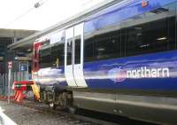 A Northern class 333 emu at the buffer stops at Leeds in April 2009<br><br>[John Furnevel 22/04/2009]