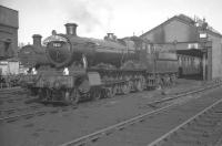 The shed yard at Aberystwyth in the summer of 1962. 7823 <I>Hook Norton Manor</I> carries the headboard of the Cambrian Coast Express, during a period when the locomotive's home shed was at Machynlleth. Standing alongside is no 3200, a long term Cambrian lines locomotive. <br>
<br><br>[K A Gray 14/08/1962]