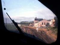 One of the perks of doing rail freight studies in the 1990s! The photographer has a Class 37 'secondman's view' of Kennethmont box and the Ardmore Distillery sidings on an Inverness-Aberdeen 'Enterprise' service in the summer of 1995. [See image 12447]<br>
<br><br>[David Spaven //1995]