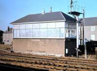 View north across the running lines at Saughton Junction in 1975 with the new cls system fully operational and the redundant signal box closed and shuttered.<br><br>[Neil McWilliam //1975]