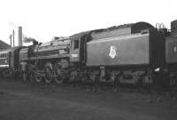 BR Standard Pacific no 72000 <I>Clan Buchanan</I> on shed at Polmadie in May 1959. [Railscot note: A project to build the next 'Clan' in the series, no 72010 <I>Hengist</I>, is currently (February 2010) being undertaken by the Standard Steam Locomotive Co.] <br><br>[A Snapper (Courtesy Bruce McCartney) 16/05/1959]