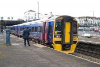 Southbound 158952 calls at Bristol's Lawrence Hill station on 10 February 2010.<br><br>[Peter Todd 10/02/2010]
