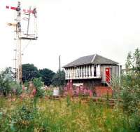 The signal box at Garnqueen North Junction in July 1997. View is towards Glasgow.<br><br>[David Panton /07/1997]