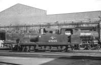 Scene on Gateshead shed in 1965, with J72 0-6-0T no 69005, a regular station pilot across the Tyne at Newcastle Central, standing in front of Thompson B1 4-6-0 no 61019 <I>Nilghai</I>.<br><br>[K A Gray //1965]
