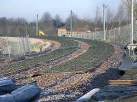 Progress at Bathgate looking west towards Airdrie  - sleepers laid out on the morning of 20 February 2010.<br><br>[Bill Roberton 20/02/2010]