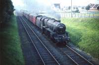 Black 5 no 45456 brings a train down the straight south from Troon station on 21 August 1959 heading for Ayr.<br><br>[A Snapper (Courtesy Bruce McCartney) 21/08/1959]