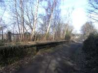 The site of Murrayfield station, looking north, on 20 February. A <br>
fragment of fencing remains on the Down platform (left) which is <br>
intact. The Up platform has been broached to provide access and its <br>
southern ramp has been cut off. <br>
<br><br>[David Panton 20/02/2010]