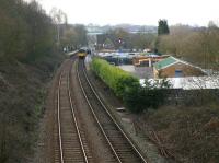 Looking west over Gathurst station on 2 March 2010. On the right was the former goods yard and exchange sidings between the narrow gauge system linking the ICI explosives factory on the other 8side of the valley and the BR network. Amazingly the remnants of a set of points in the former yard are still visible bottom right. [See image 21338] for a comparison with the situation thirty two years earlier<br><br>[John McIntyre 02/03/2010]