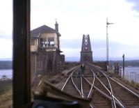 Forth Bridge North signal box seen from behind the driver's cab of a southbound DMU in the early 1960s. Forth Bridge North box closed on 3 June 1979.<br><br>[Frank Spaven Collection (Courtesy David Spaven) //]