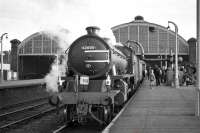 K1 no 62005 takes on water at Stockton during a stop with the SLS <I>Three Dales Railtour</I> on 20 May 1967. [See image 39894]<br><br>[Robin Barbour Collection (Courtesy Bruce McCartney) 20/05/1967]