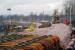 Sleepers are being laid in preparation for the first phase of tracklaying on the Airdrie-Bathgate route. This view looks west to Airdrie over the site of the former Bathgate Upper station. The first length will run as far as the distant left.<br><br>[Ewan Crawford 17/02/2010]