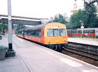 Motherwell platform 3 in August 1997, with 101 689 forming the next shuttle to Cumbernauld.<br><br>[David Panton /08/1997]