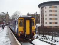 The passengers are already aboard as the driver of 156494 trudges back through the snow on Paisley Canal's platform. He will take the train back along the branch and on to Glasgow Central. <br><br>[Mark Bartlett 25/02/2010]