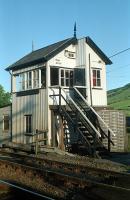 Blair Atholl (formerly south) signalbox seen in 1989 before an extension was added not quite perfectly to it on the Perth side. The view is from the level crossing (Inverness) side.<br><br>[Ewan Crawford //1989]