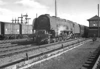 46247 <I>City of Liverpool</I> has pulled up alongside Beattock North signal box with the heavily loaded 10am Euston - Perth train on 15 April 1963 in order to take on banking assistance for the climb to the summit. [See image 33475]<br><br>[K A Gray 15/04/1963]