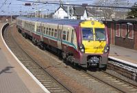 334 027 arrives at Newton-on-Ayr on 19 March with a train from Glasgow Central.<br>
<br><br>[Bill Roberton 19/03/2010]