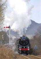 70013 accelerating <i>The Great Britain III</i> away from Pitlochry on 13 April after passing a northbound service.<br><br>[Bill Roberton 13/04/2010]