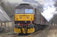 <I>'The Great Britain III'</I> heading south at Pitlochry on 13 April with 47760 coupled at the rear.<br>
<br><br>[Bill Roberton 13/04/2010]