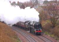 The first of the SRPS <i>Forth Circle</I> steam specials passes Aberdour on 18 April 2010 behind Britannia Pacific no 70013 <I>Oliver Cromwell</I>.<br><br>[Bill Roberton 18/04/2010]