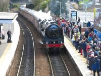 View south at Inverkeithing on 18 April as 70013 <I>Oliver Cromwell</I> arrives with the afternoon SRPS <i>Forth Circle</i> Railtour.<br>
<br><br>[Mark Poustie 18/04/2010]