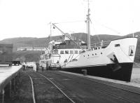 TSMV <I>Loch Seaforth</I> loading alongside the rail facilities on the quay at Mallaig in July 1963.<br>
<br><br>[Colin Miller /07/1963]