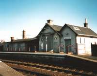 The since demolished station building (down side) at Kirkconnel, photographed in June 1998. Note the surviving clock face.<br><br>[David Panton /06/1998]