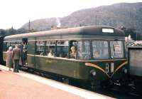 A railbus waiting to leave Aviemore for Elgin via the Speyside line in the summer of 1961.<br><br>[Frank Spaven Collection (Courtesy David Spaven) //1961]