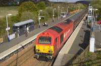 The evening Edinburgh - Fife Circle loco-hauled commuter train arrives in bright Sunshine at Rosyth on 3 May 2010 behind DBS 67018 <I>Keith Heller</I>.<br>
<br><br>[Bill Roberton 03/05/2010]