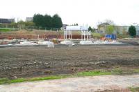 The new station at Drumgelloch takes shape on 2 May 2010, seen looking south from the end of Katherine Street. Standing approximately midway between the current station (off to the right) and Towers Road bridge, facilities here will include parking for upwards of 330 cars.<br><br>[John Furnevel 02/05/2010]