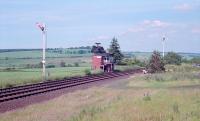 Dunning signalbox, looking to Perth, on a sweltering day in 1989.<br><br>[Ewan Crawford //1989]