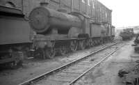Lineup of locomotives awaiting their fate at Stratford, East London, in the late 1950s.<br><br>[K A Gray //]