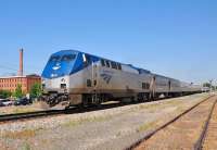 Amtrak P42DC 182 pulls away from the stop at Durham, North Carolina, on 5 May 2010 with train no 80, <I>The Carolinian</I>, ex-Charlotte, bound for New York City.<br><br>[Andy Carr 05/05/2010]