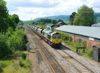 Freightliner 66957 with a northbound coal train from Portbury import terminal, about to pass through Abergavenny on 27 May 2010.<br><br>[Peter Todd 27/05/2010]