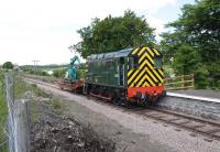 Ex-BR class 08 shunter no D4157 on sleeper recovery duty, photographed at Blaenavon High Level station on the Pontypool & Blaenavon Railway on 27 May 2010.<br>
<br><br>[Peter Todd 27/05/2010]