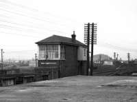 Bathgate Central signal box seen from the northeast in February 1970. Bathgate Upper station stands in the background, having closed to passengers in January 1956.  <br>
<br><br>[Bill Jamieson /02/1970]