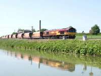 66124 with an eastbound stone train passing Crofton pumping station on 4 June 2010.<br><br>[Peter Todd 04/06/2010]