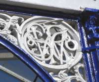 Every one of the canopy supports at Kilmarnock bears a roundel <br>
with a highly ornate 'G&SWRCo' worked into it. Photographed on 3 June 2010.<br>
<br><br>[David Panton 03/06/2010]