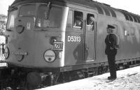 The Grantown-on-Spey East signalman exchanges some final thoughts with the driver and secondman of the last westbound Speyside train during a photo stop on Saturday 2nd November 1968. The signalman was subsequently redeployed to Carrbridge, where he was a familiar face until the Inverness-Aviemore resignalling in the late 1970s which eliminated the boxes at Carrbridge, Tomatin and Culloden Moor - and introduced new loops at Kincraig, Slochd and Moy.<br>
<br><br>[David Spaven 02/11/1968]