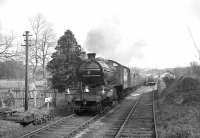 The RCTS <I>North Eastern No 2 Rail Tour</I> of 10 April 1965 passing Eastgate station on the Wearhead branch. The locomotive is no 3442 <I>The Great Marquess</I>, which had brought the special from Leeds City. The train is on its way to St John's Chapel. <br>
<br><br>[K A Gray 10/04/1965]