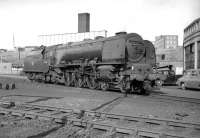 Stanier Coronation Pacific no 46225 <I>Duchess of Gloucester</I> stands ready for the road on Carlisle Upperby shed. Withdrawn from here at the end of September 1964, no 46225 was cut up at the Troon yard of Arnott Young the following month.<br><br>[Robin Barbour Collection (Courtesy Bruce McCartney) //]