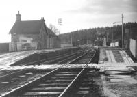 View over Newcastleton station looking towards the level crossing in the 1960s.<br><br>[Robin Barbour Collection (Courtesy Bruce McCartney) //]