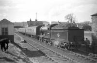 62471 <I>Glen Falloch</I> stands at Earlston with the Branch Line Society <i>Scott Country Rail Tour</i> on 4th April 1959.<br><br>[Robin Barbour Collection (Courtesy Bruce McCartney) 04/04/1959]
