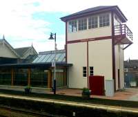 The unique Broughty Ferry signal box that once stood alongside Gray Street level crossing at the east end of the station [see image 27897]. Now restored and relocated midway along platform 1 [see news item].  <br><br>[Derek Smart 06/08/2012]