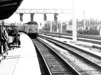 An arrival from the south running into Preston station in 1972 during resignaling work.<br><br>[John Furnevel 02/09/1972]