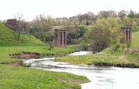 View southeast along the River Devon in April 2005 showing the remaining piers of Glenfoot Viaduct that once carried the Devon Valley line between Alloa and Tillicoultry. [see image 6303]<br><br>[John Furnevel 28/04/2005]