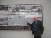 Alastair Alexander stands alongside his photomontage at Gourock on 5 September.<br><br>[John Yellowlees 05/09/2012]